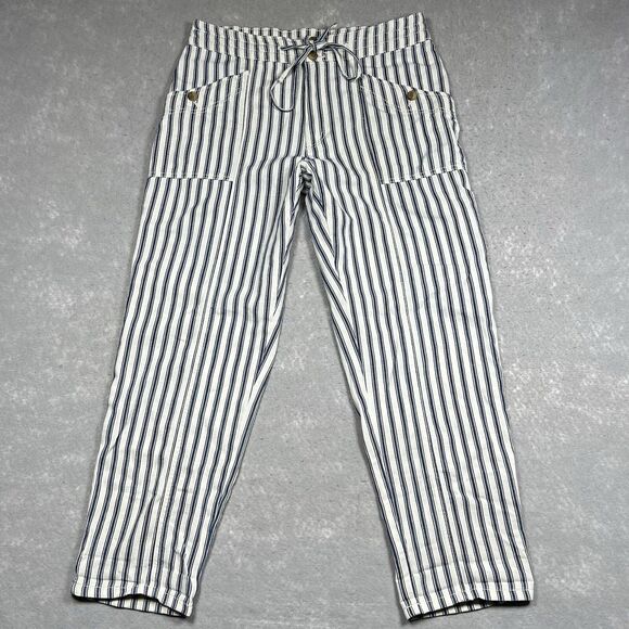 American Eagle Pants Size 10 Blue Striped High Waisted Tapered Leg Cotton - Picture 1 of 10